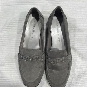 Gray suede loafers